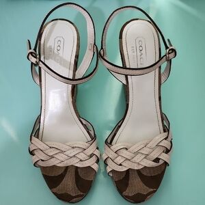 Coach Cream and Brown Braided Sandals Size 8